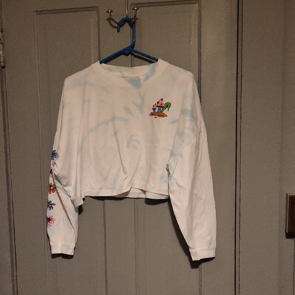 White Long Sleeve Women's Tee with Cartoon Print